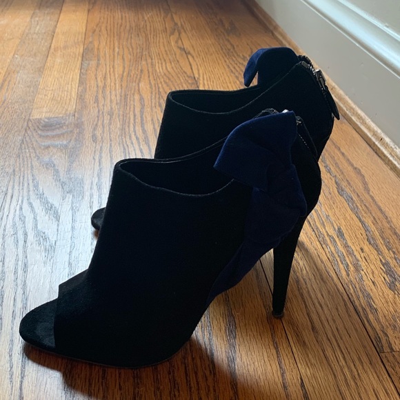 BLACK SUEDE PEEP TOE ANKLE BOOTS, By MIU MIU PRADA - Picture 2 of 5